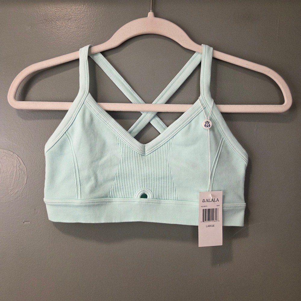 NEW Alala Ribbed Racerback Sports Bra Mint Light Blue Size L
